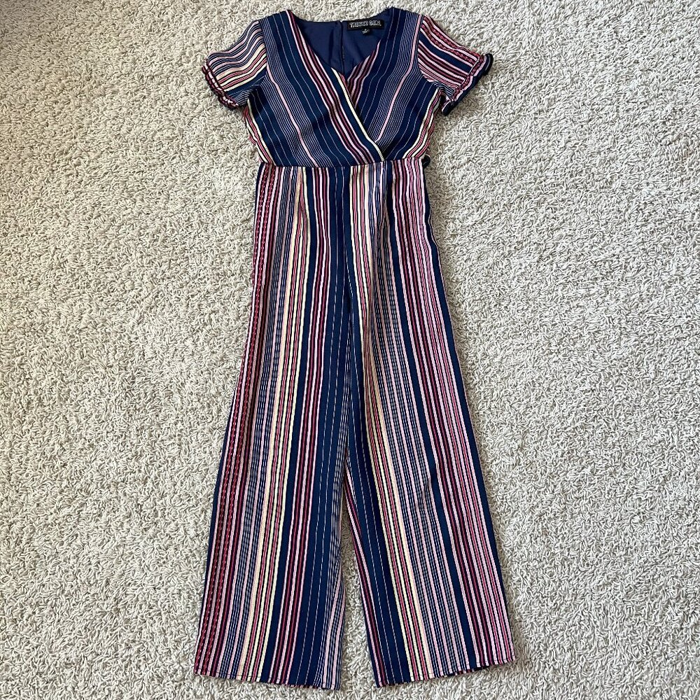 Trixxi Girl Striped Jumpsuit Pink Blue Size S (8)